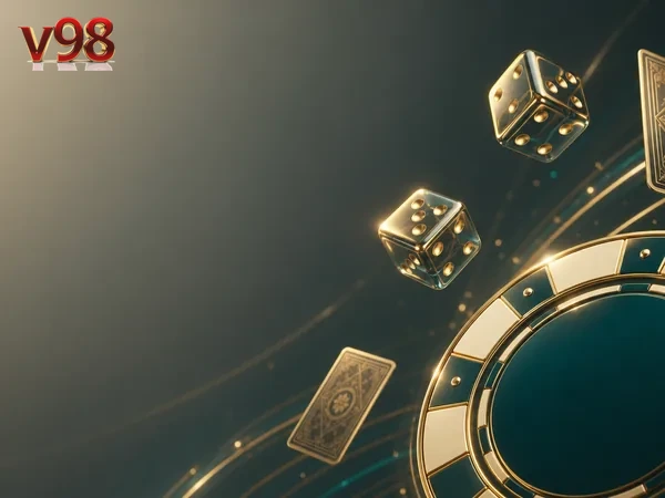 Antarmuka V98 bertema gelap yang menampilkan pilihan hiburan digital